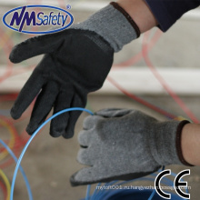 NMSAFETY 10 калибровочных дешевые серый восстановленный вкладыш поликоттон с черный crinkle латекса дешевые строительные перчатки